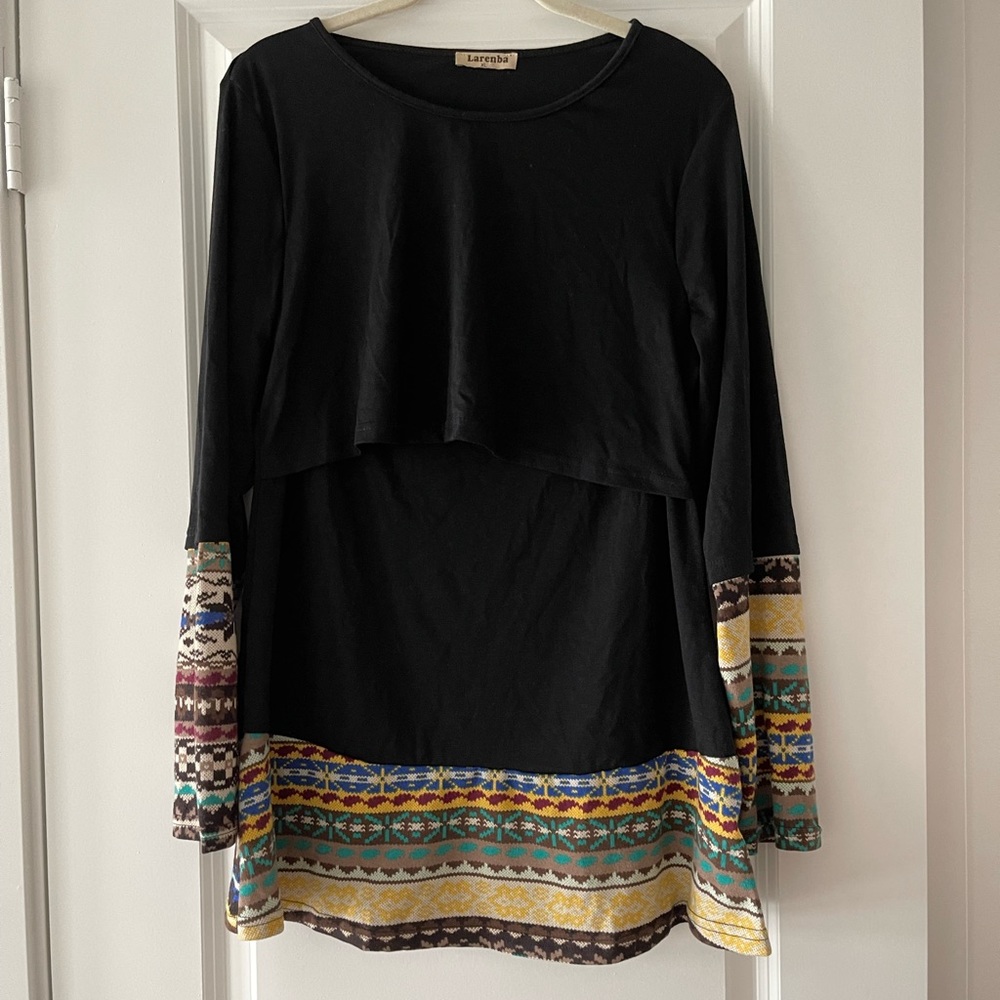NWOT, Larenba XL Nursing Top, Black Aztec